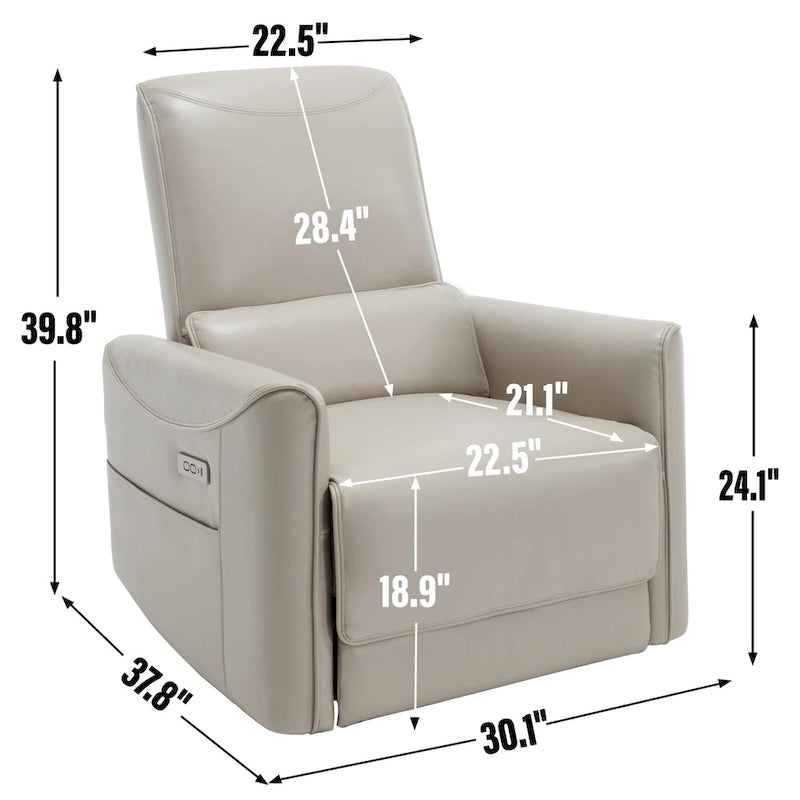 Brown Ergonomic Power Recliner with 270° Swivel, Rocking Function & USB/Type-C Ports