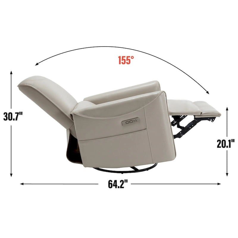 Brown Ergonomic Power Recliner with 270° Swivel, Rocking Function & USB/Type-C Ports