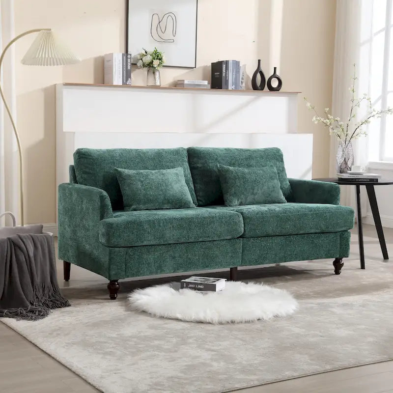 68.9-inch Green Chenille 2-Seater Sofa with Detachable Cushions & Solid Wood Legs