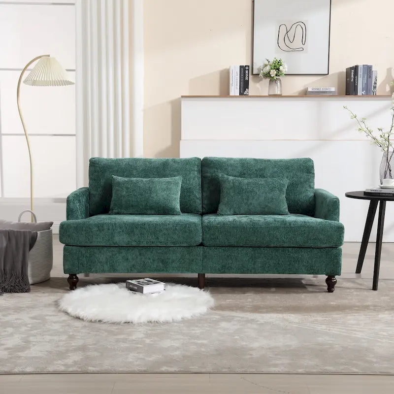 68.9-inch Green Chenille 2-Seater Sofa with Detachable Cushions & Solid Wood Legs