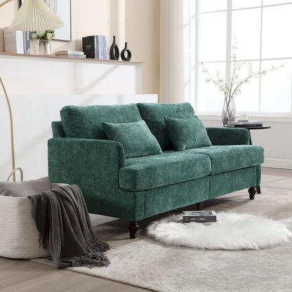 68.9-inch Green Chenille 2-Seater Sofa with Detachable Cushions & Solid Wood Legs