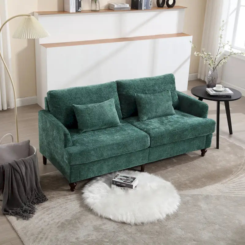 68.9-inch Green Chenille 2-Seater Sofa with Detachable Cushions & Solid Wood Legs