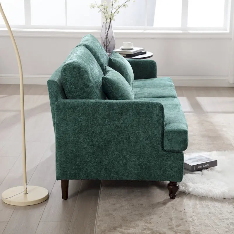 68.9-inch Green Chenille 2-Seater Sofa with Detachable Cushions & Solid Wood Legs