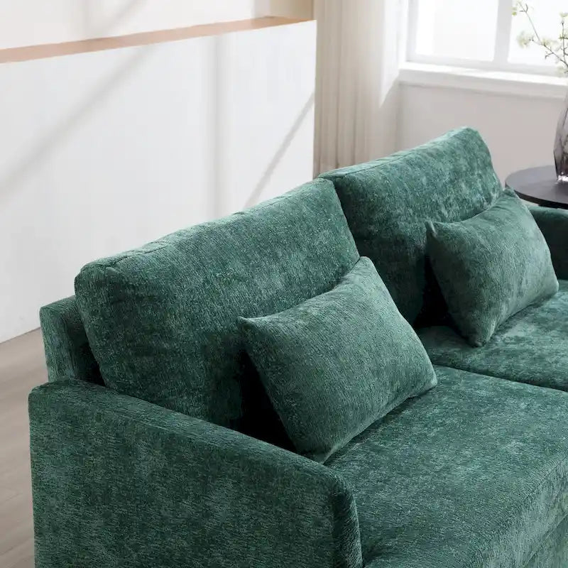 68.9-inch Green Chenille 2-Seater Sofa with Detachable Cushions & Solid Wood Legs