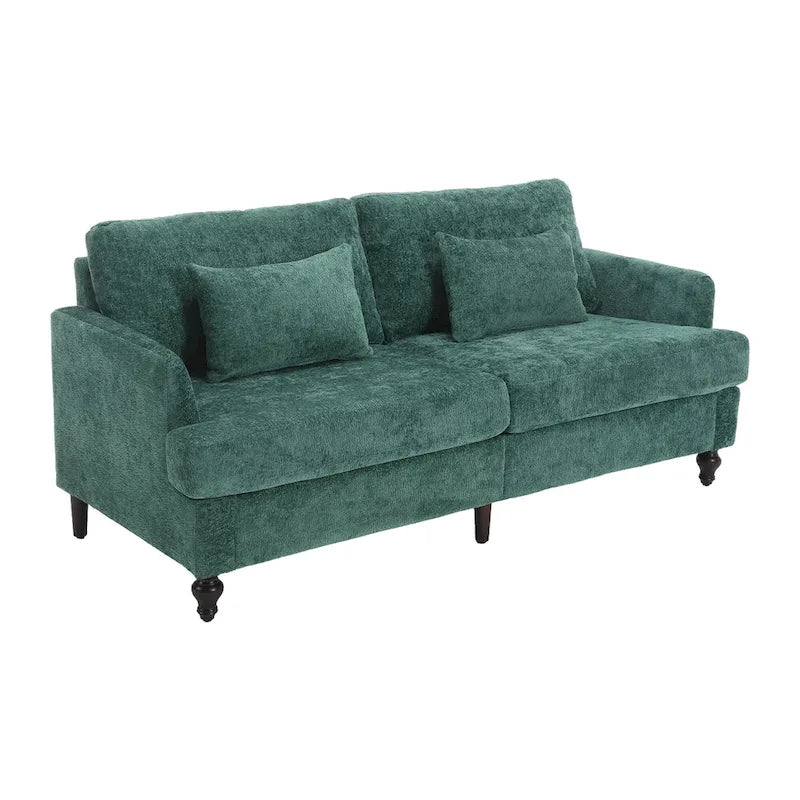 68.9-inch Green Chenille 2-Seater Sofa with Detachable Cushions & Solid Wood Legs