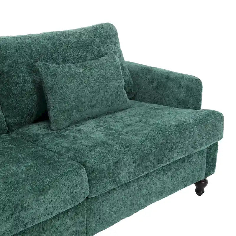 68.9-inch Green Chenille 2-Seater Sofa with Detachable Cushions & Solid Wood Legs
