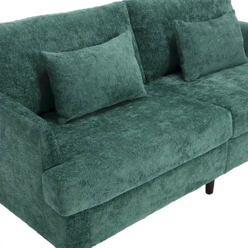 68.9-inch Green Chenille 2-Seater Sofa with Detachable Cushions & Solid Wood Legs