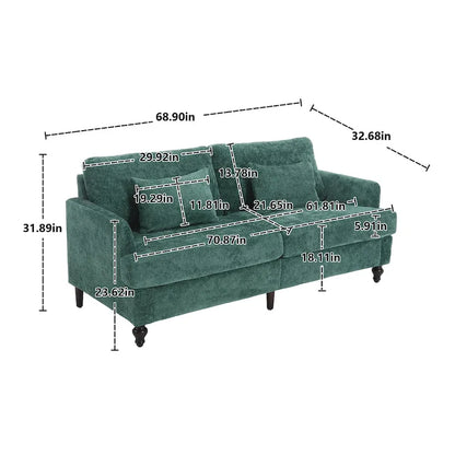 68.9-inch Green Chenille 2-Seater Sofa with Detachable Cushions & Solid Wood Legs