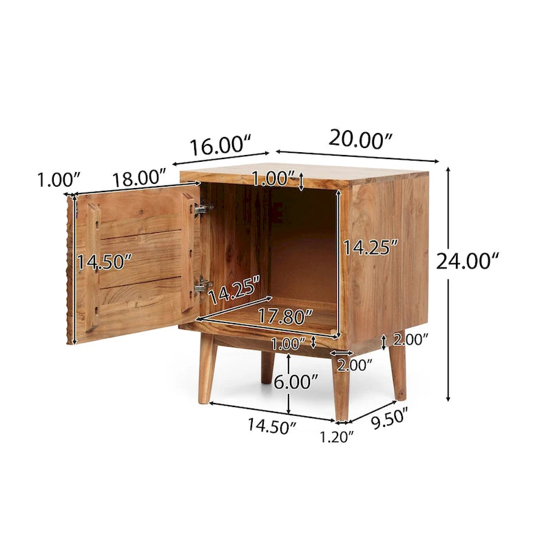 Eakins Handcrafted Boho Acacia Wood Nightstand by