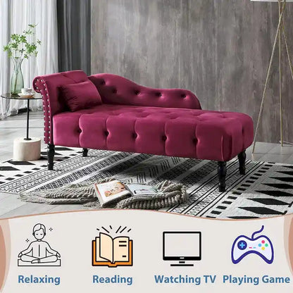 61 Velvet Chaise Lounge Chair with 1 Pillow and Nailhead Trimmed