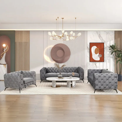 Velvet 3-Piece Sofa Sets(Three Seat Sofa/Loveseat and Single Chair)