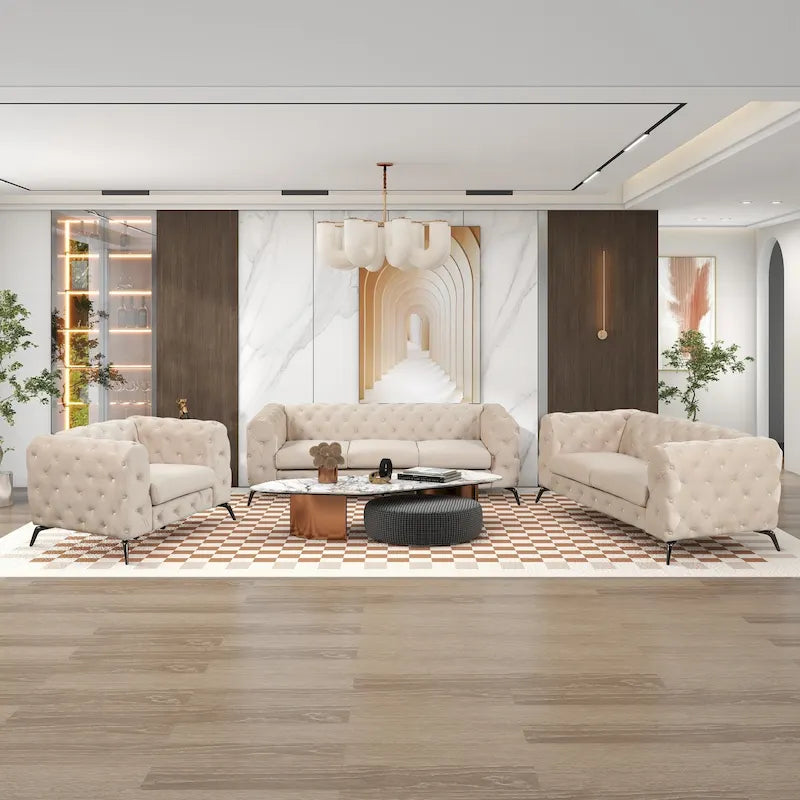 Velvet 3-Piece Sofa Sets(Three Seat Sofa/Loveseat and Single Chair)