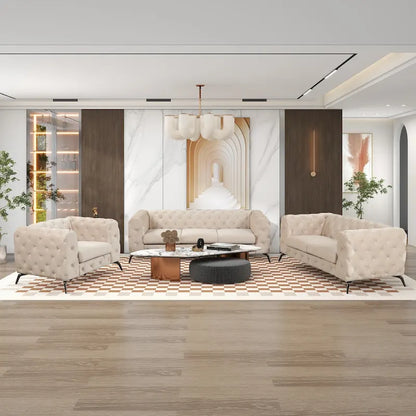 Velvet 3-Piece Sofa Sets(Three Seat Sofa/Loveseat and Single Chair)