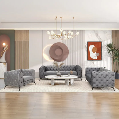 Velvet 3-Piece Sofa Sets(Three Seat Sofa/Loveseat and Single Chair)
