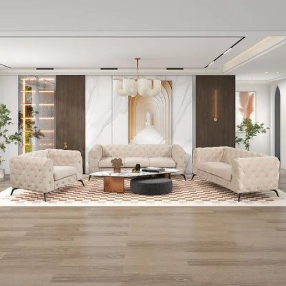 Velvet 3-Piece Sofa Sets(Three Seat Sofa/Loveseat and Single Chair)