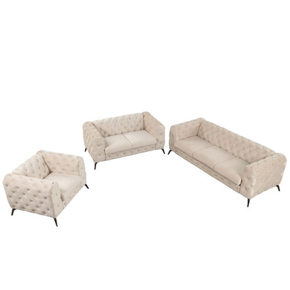 Velvet 3-Piece Sofa Sets(Three Seat Sofa/Loveseat and Single Chair)