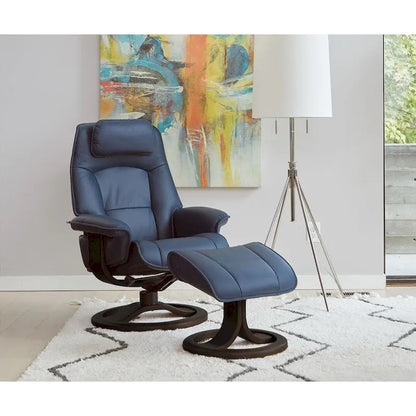 Top-Grain Leather Recliner & Ottoman with 360° Swivel, Lumbar & Neck Support