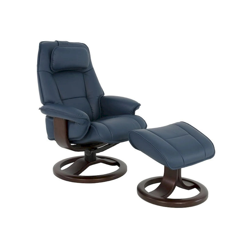 Top-Grain Leather Recliner & Ottoman with 360° Swivel, Lumbar & Neck Support