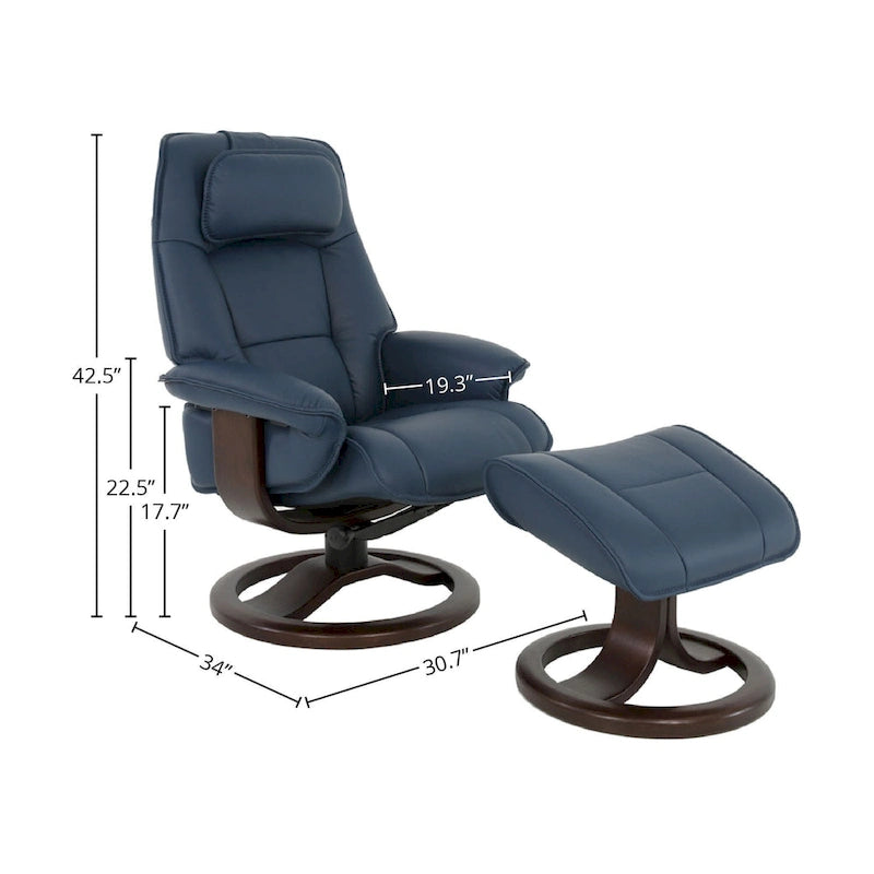 Top-Grain Leather Recliner & Ottoman with 360° Swivel, Lumbar & Neck Support