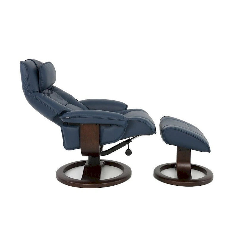 Top-Grain Leather Recliner & Ottoman with 360° Swivel, Lumbar & Neck Support