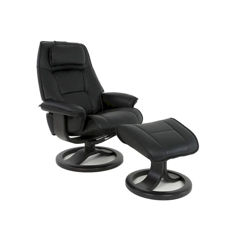 Top-Grain Leather Recliner & Ottoman with 360° Swivel, Lumbar & Neck Support