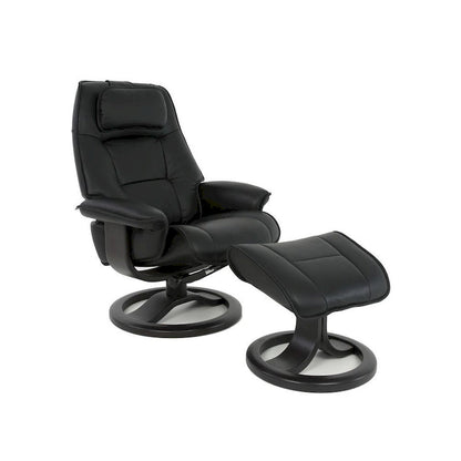 Top-Grain Leather Recliner & Ottoman with 360° Swivel, Lumbar & Neck Support