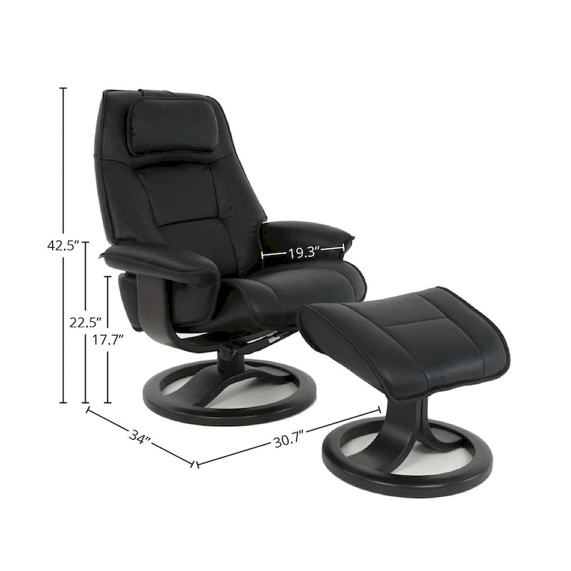 Top-Grain Leather Recliner & Ottoman with 360° Swivel, Lumbar & Neck Support