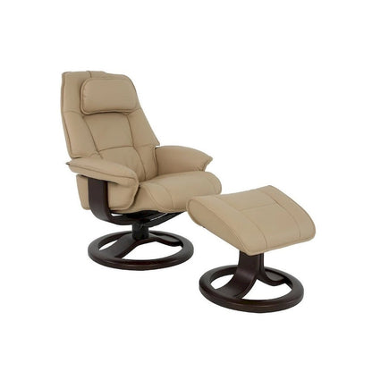 Top-Grain Leather Recliner & Ottoman with 360° Swivel, Lumbar & Neck Support