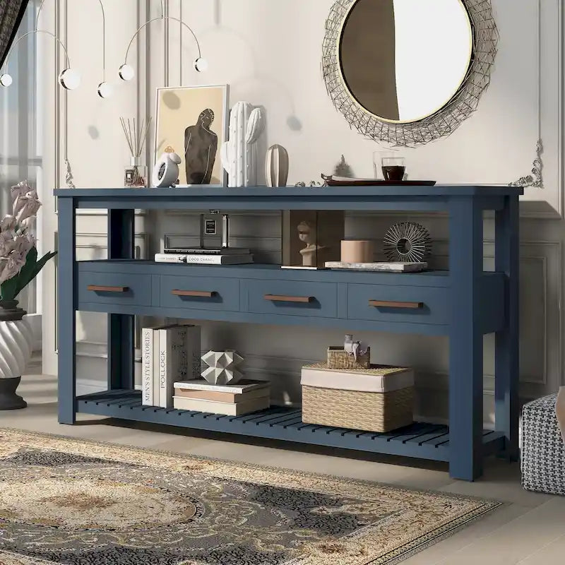 62.2 Modern Console Table with 4 Drawers and 2 Shelves