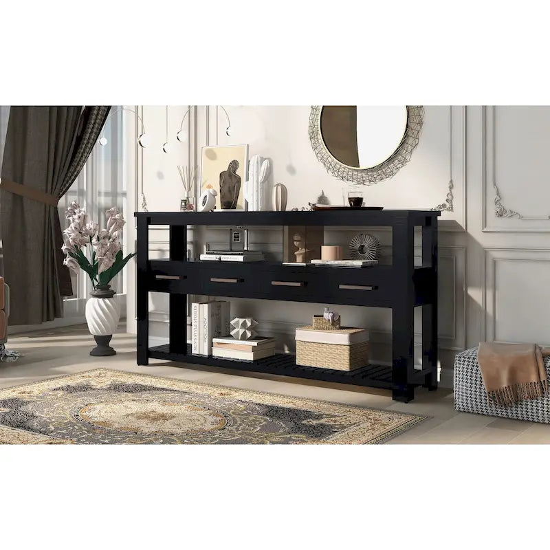 62.2 Modern Console Table with 4 Drawers and 2 Shelves