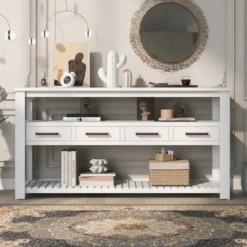 62.2 Modern Console Table with 4 Drawers and 2 Shelves