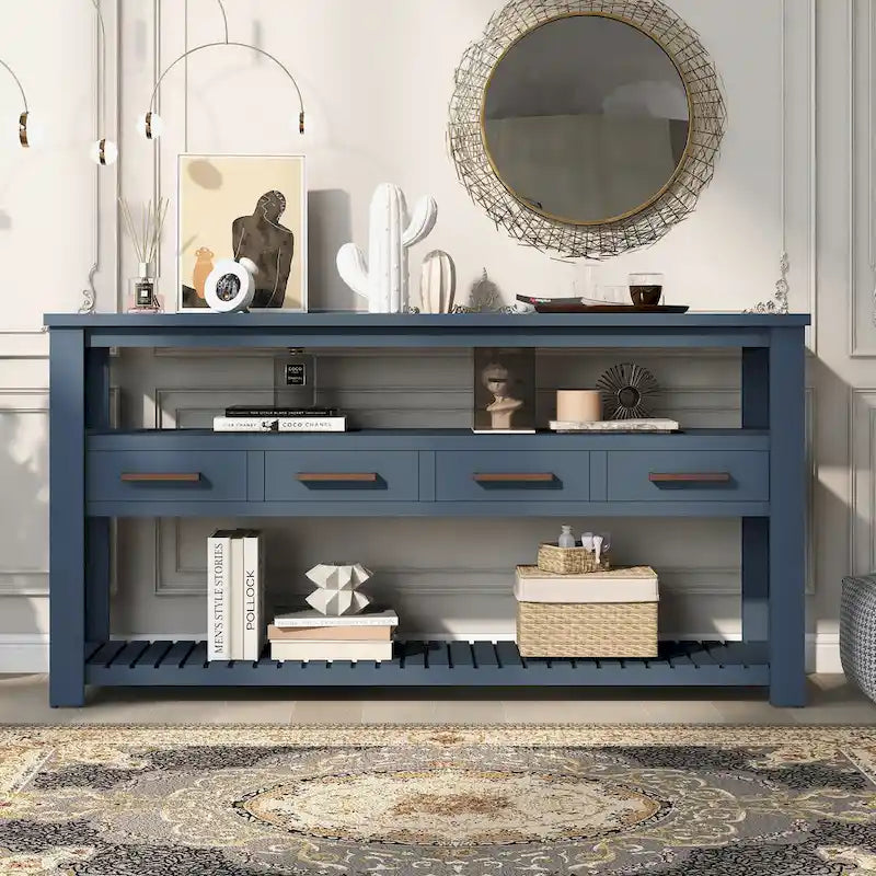 62.2 Modern Console Table with 4 Drawers and 2 Shelves