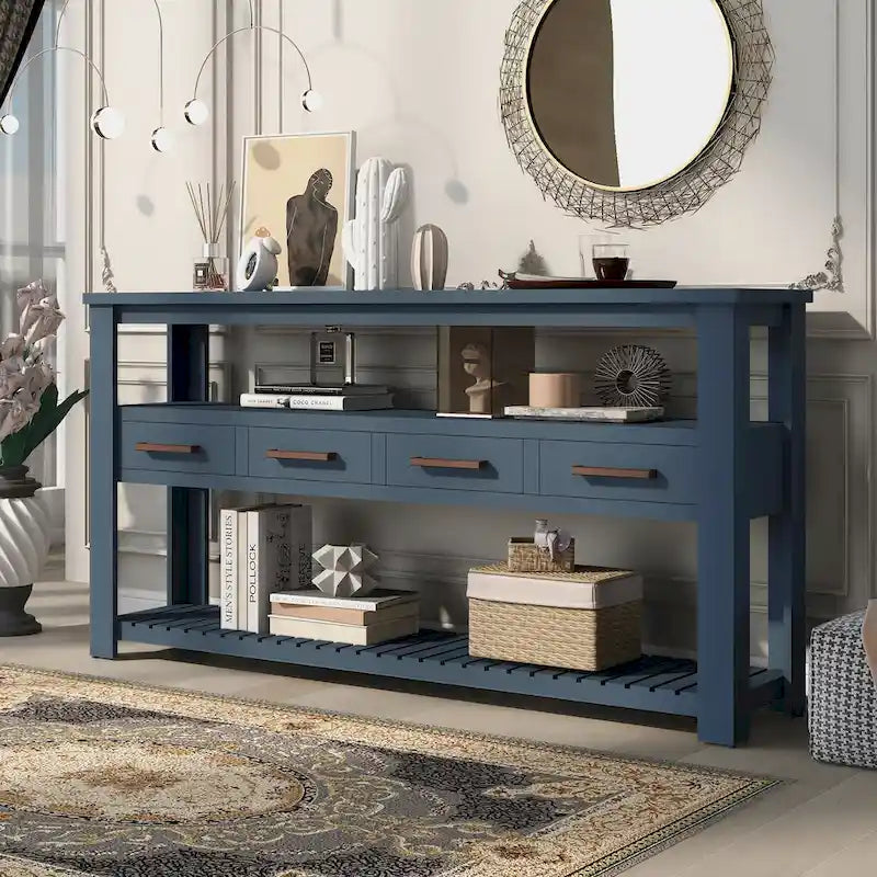 62.2 Modern Console Table with 4 Drawers and 2 Shelves