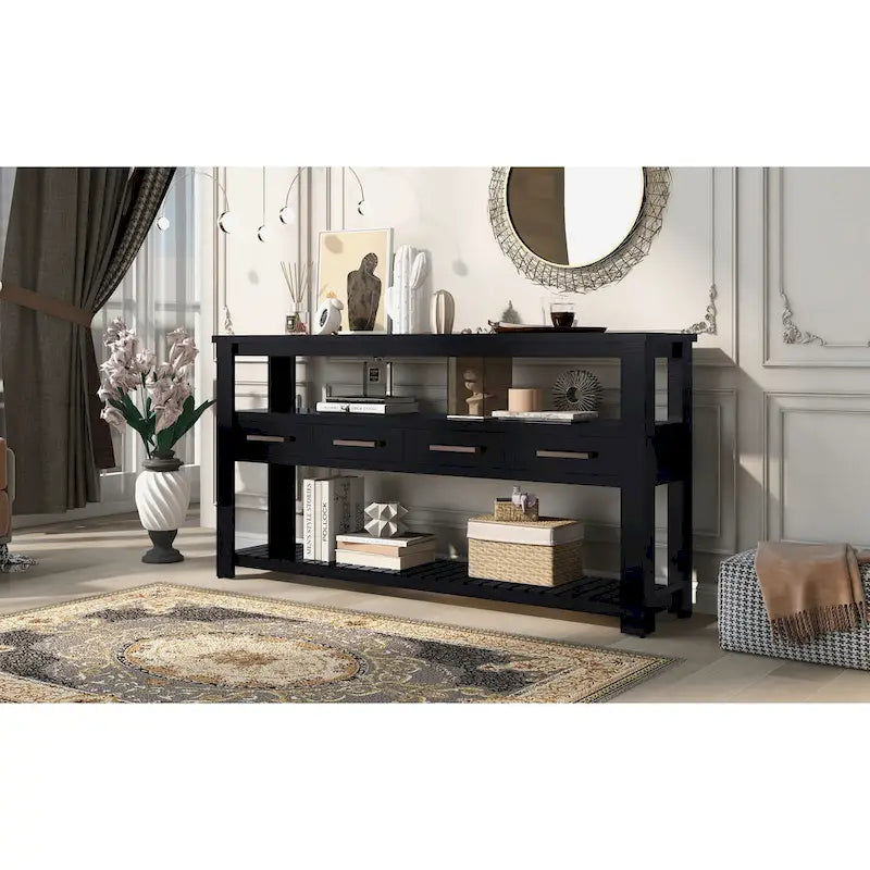 62.2 Modern Console Table with 4 Drawers and 2 Shelves