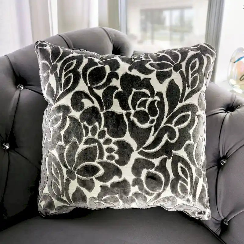 Addae Glam Grey Velvet Fabric Upholstered Button Tufted Sofa by