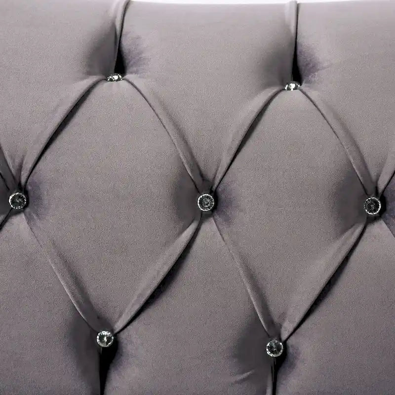 Addae Glam Grey Velvet Fabric Upholstered Button Tufted Sofa by