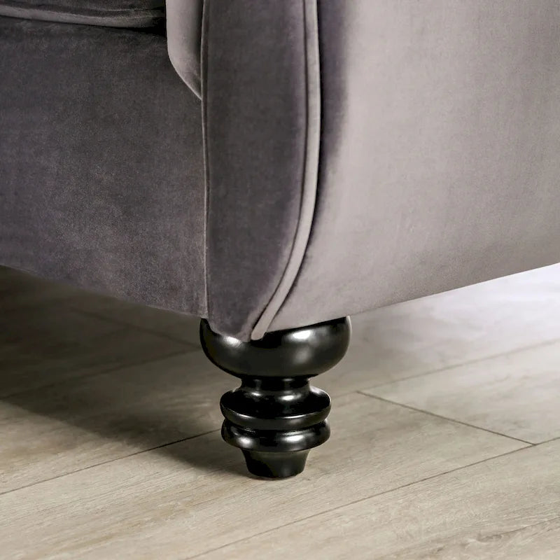 Addae Glam Grey Velvet Fabric Upholstered Button Tufted Sofa by