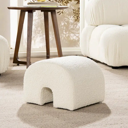 Arched Rainbow Footstool Ottoman with Ivory White Boucle Faux Sherpa Upholstery