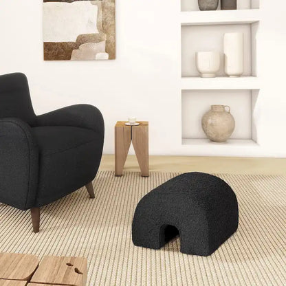 Arched Rainbow Footstool Ottoman with Ivory White Boucle Faux Sherpa Upholstery