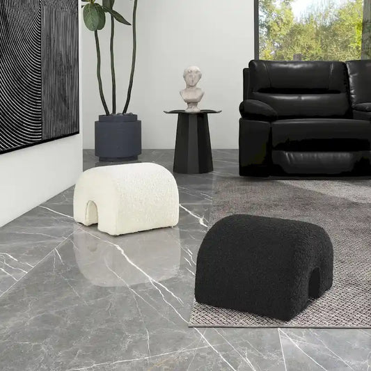 Bridge 16 Boucle Faux Sherpa Upholstered Arched Footstool Ottoman