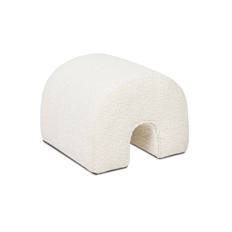Arched Rainbow Footstool Ottoman with Ivory White Boucle Faux Sherpa Upholstery