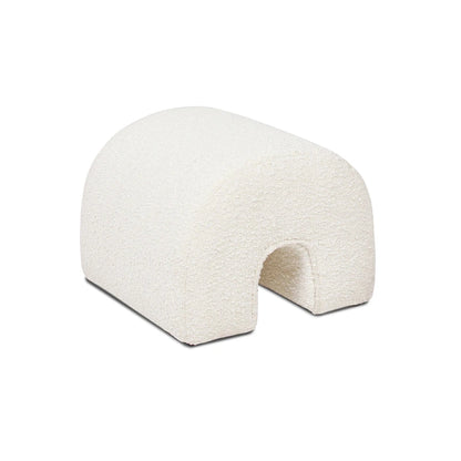 Arched Rainbow Footstool Ottoman with Ivory White Boucle Faux Sherpa Upholstery
