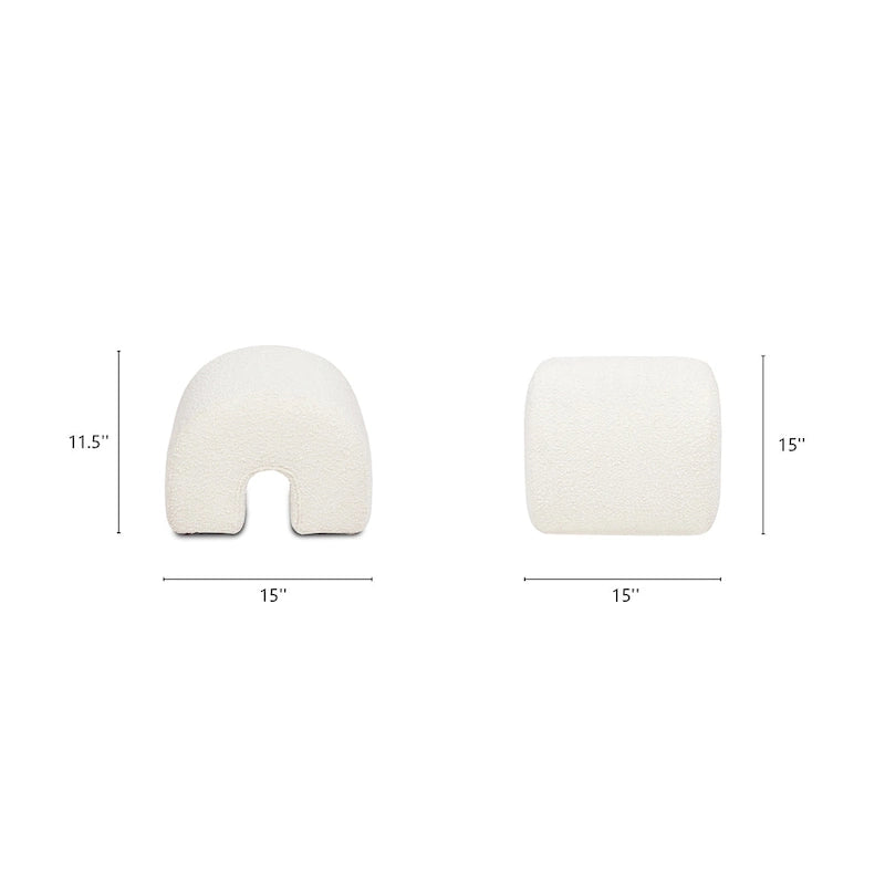 Arched Rainbow Footstool Ottoman with Ivory White Boucle Faux Sherpa Upholstery