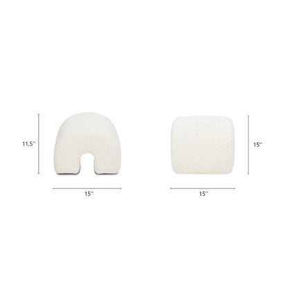 Arched Rainbow Footstool Ottoman with Ivory White Boucle Faux Sherpa Upholstery