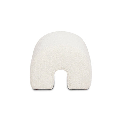 Arched Rainbow Footstool Ottoman with Ivory White Boucle Faux Sherpa Upholstery