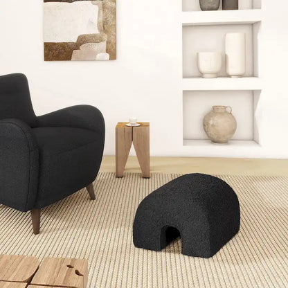 Arched Rainbow Footstool Ottoman with Ivory White Boucle Faux Sherpa Upholstery