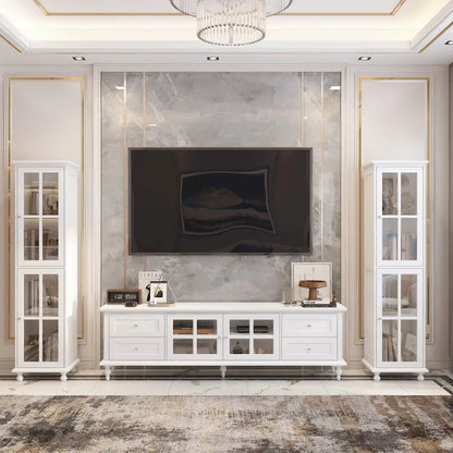 Cabinet Set with Tempered GlassStorage & TV Stand Combo Organization - SideCabinet+TVStand