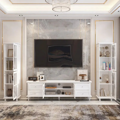 Cabinet Set with Tempered GlassStorage & TV Stand Combo Organization - SideCabinet+TVStand