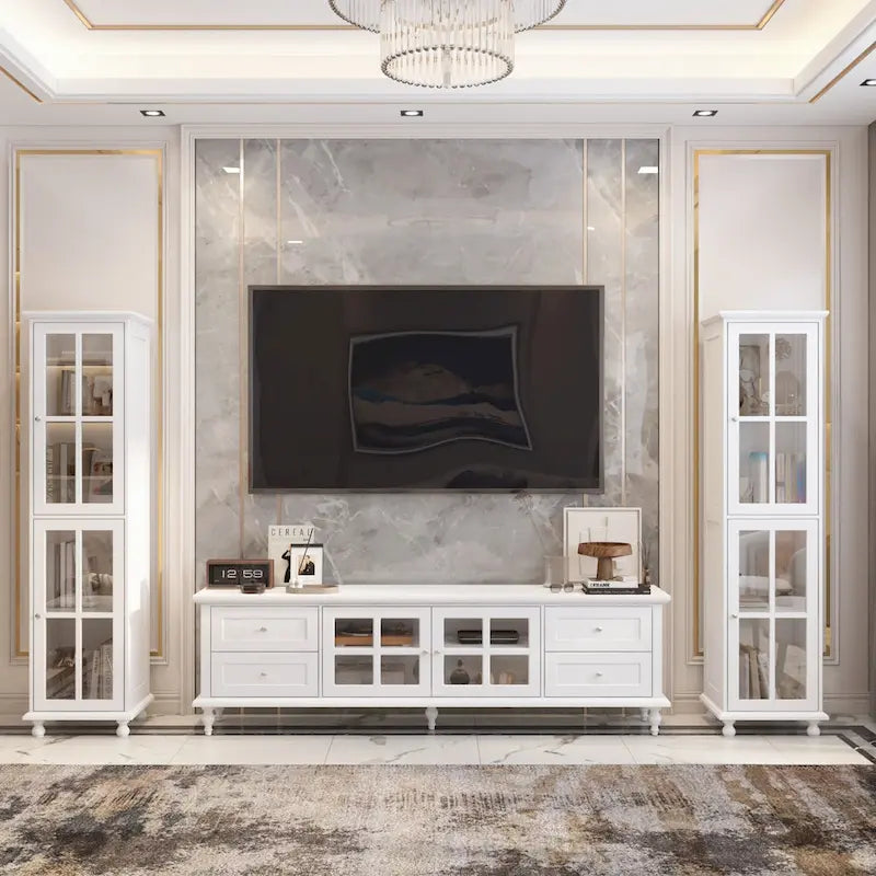 Cabinet Set with Tempered GlassStorage & TV Stand Combo Organization - SideCabinet+TVStand