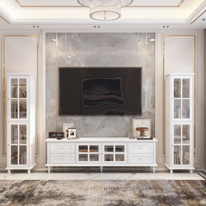 Cabinet Set with Tempered GlassStorage & TV Stand Combo Organization - SideCabinet+TVStand